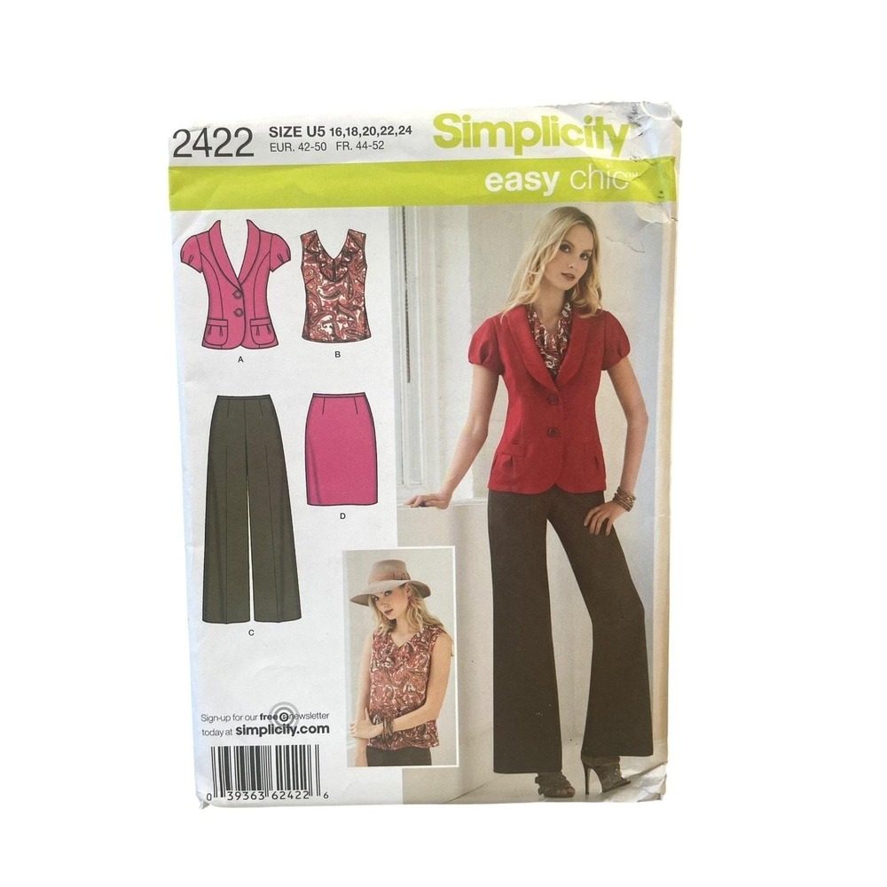Simplicity 2422 Misses Petite Jacket Top Pants Skirt Sz 16-24 Easy Chic